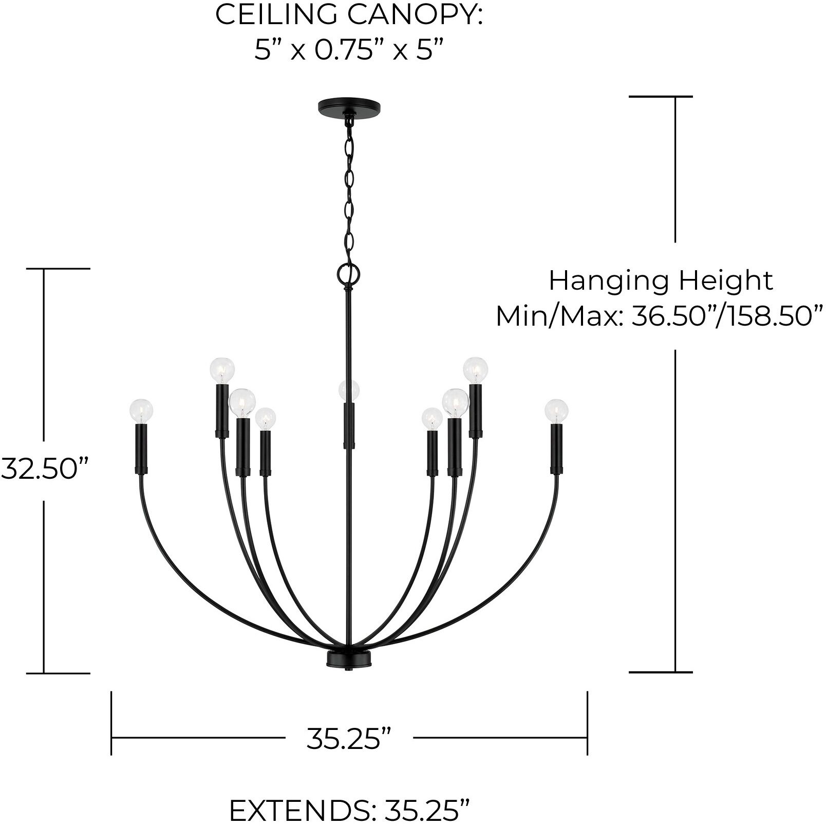 Ansley 9 Light 35.25 inch Matte Black Chandelier Ceiling Light
