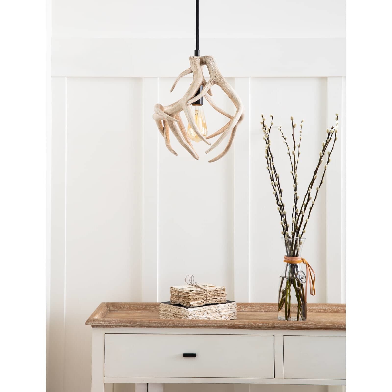 Waylon 1 Light 11.75 inch White Pendant Ceiling Light, Antler