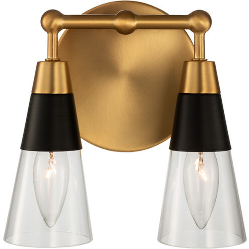 Ponti 2 Light 8 inch Matte Black with New Brass Bath Vanity Wall Light