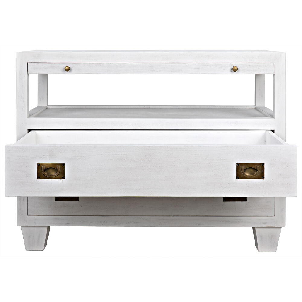 Noir 40 X 30 inch White Wash Side Table, 2 Drawer