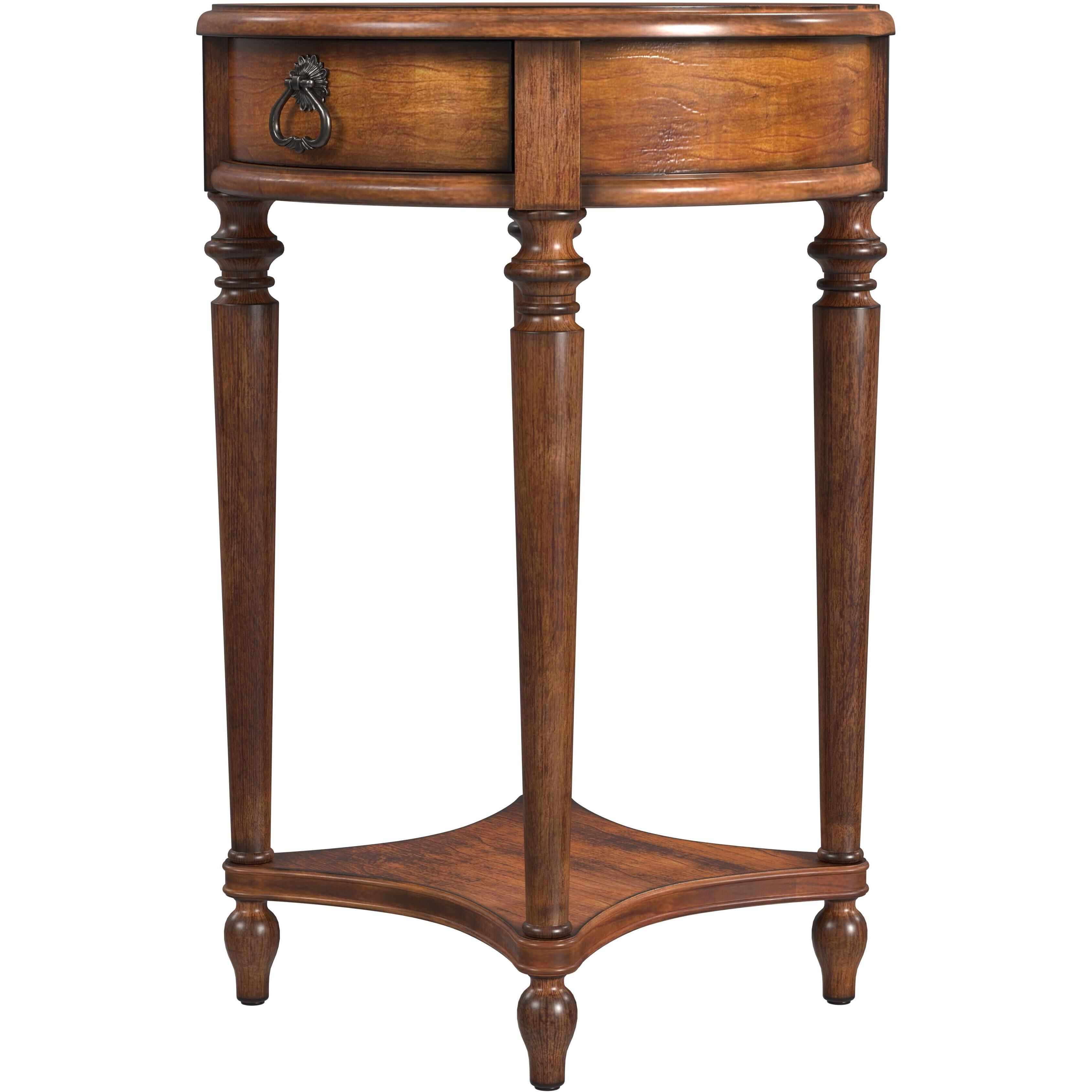 Jules 1-Drawer Round End Table in Medium Brown