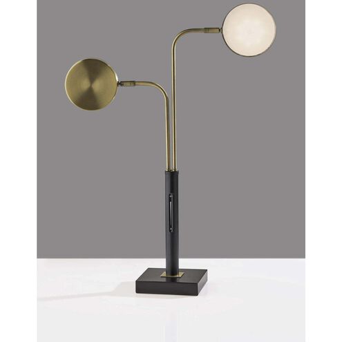 Rowan 25 inch 6.00 watt Black and Antique Brass Desk Lamp Portable Light, with Smart Switch