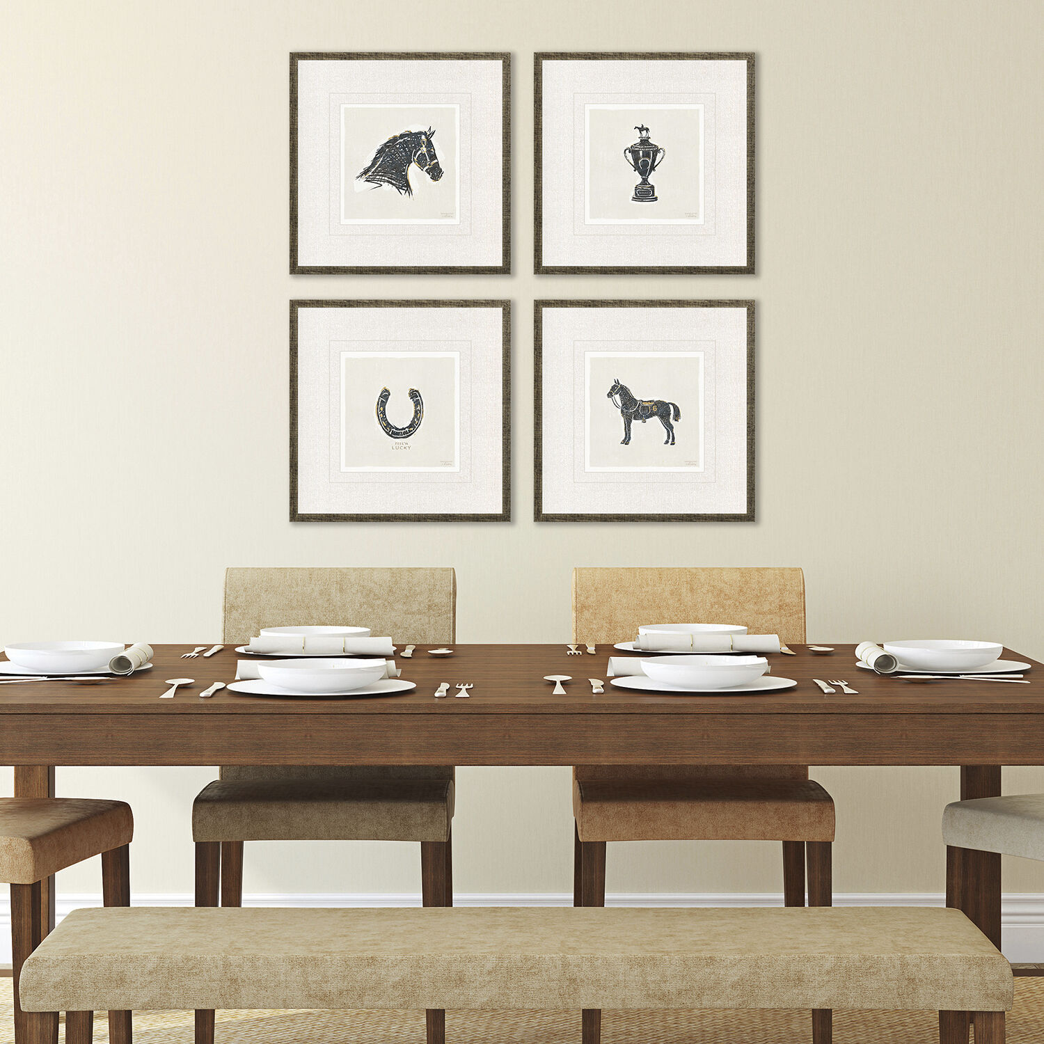 Animals Black and Beige and White Framed Art