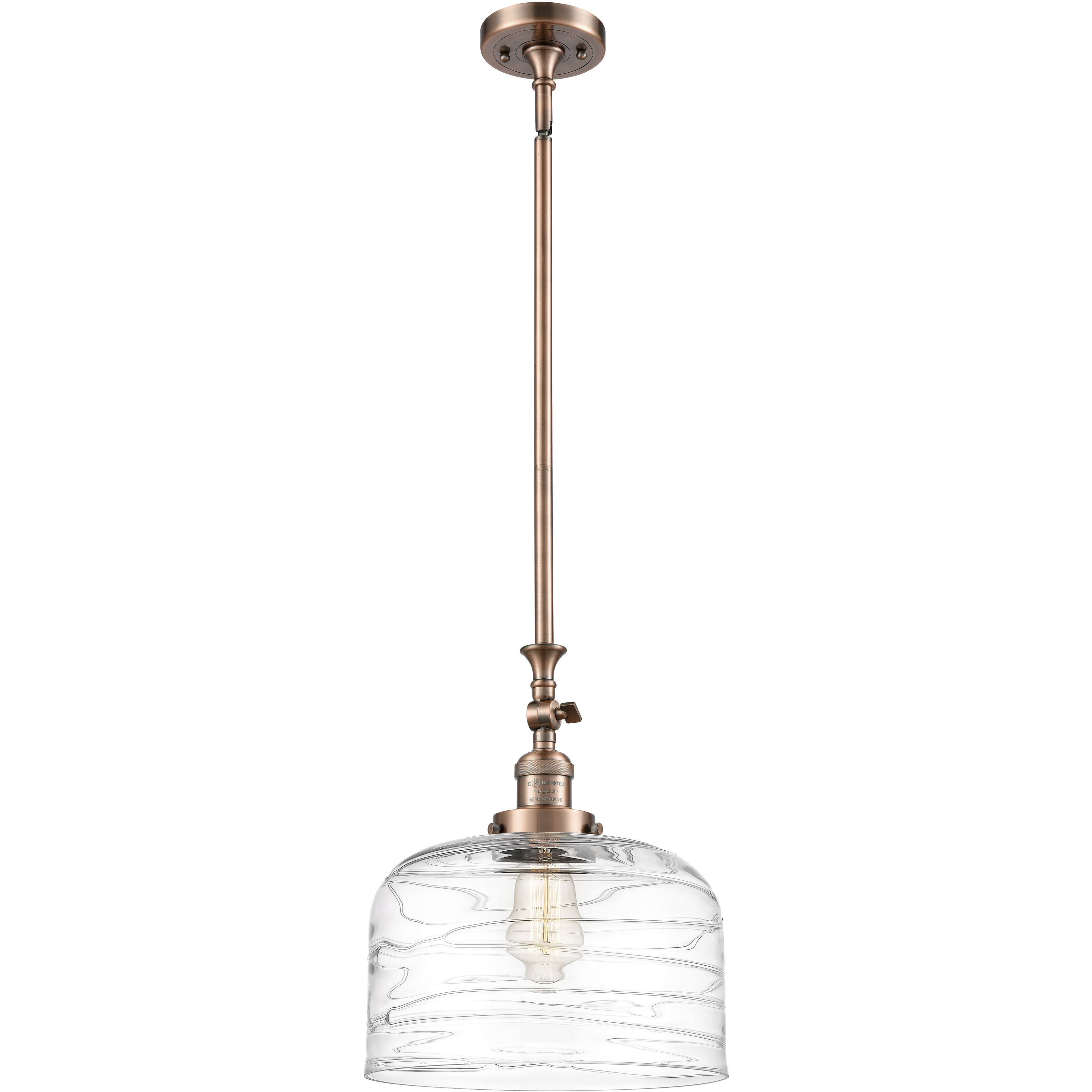 Franklin Restoration Bell LED 12 inch Antique Copper Mini Pendant Ceiling Light in Clear Deco Swirl