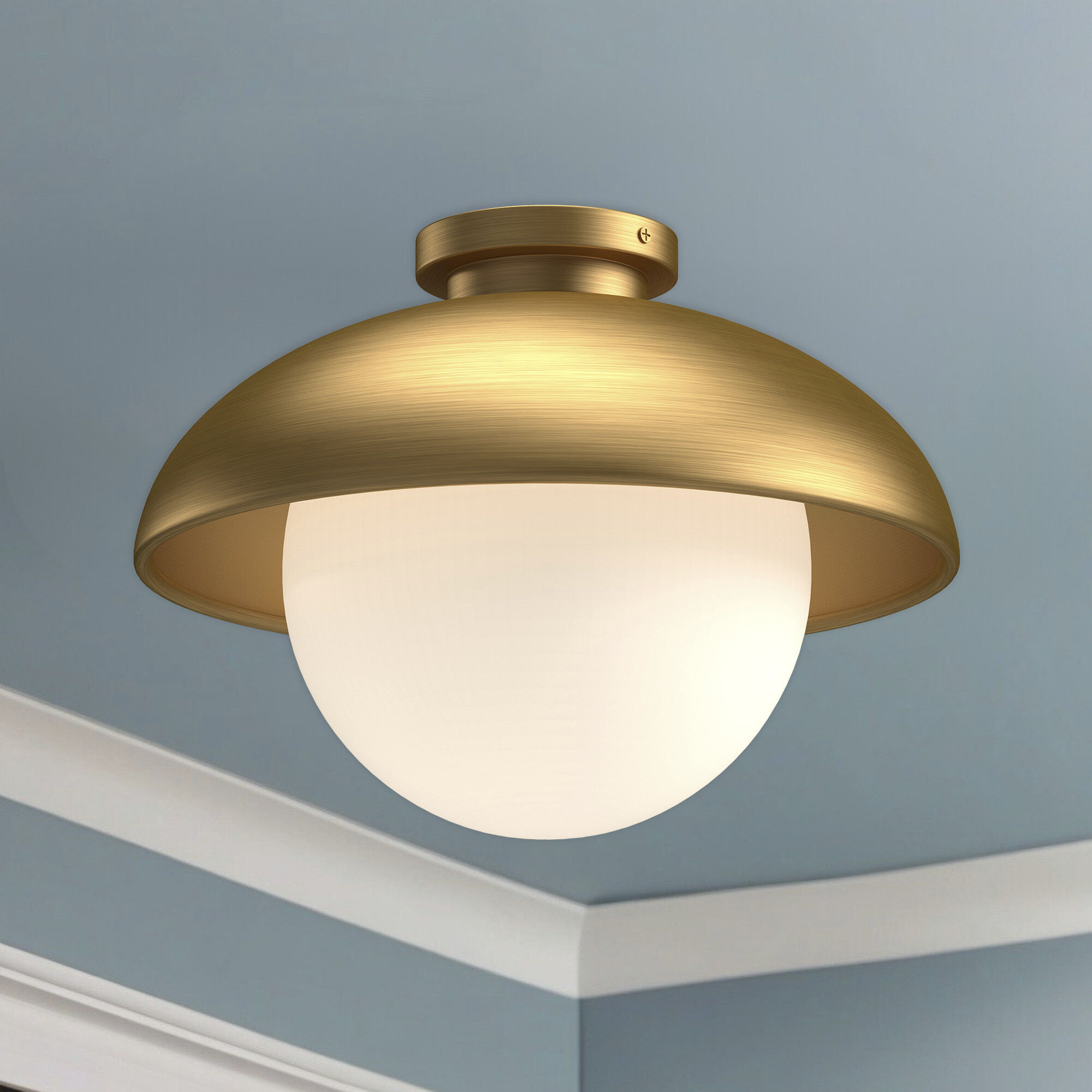Alora Mood Rubio 1 Light 16 inch Aged Gold/Opal Matte Glass Flush Mount Ceiling Light