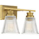 Transitional 2 Light 16 inch Natural Brass Bathroom Vanity Light Wall Light