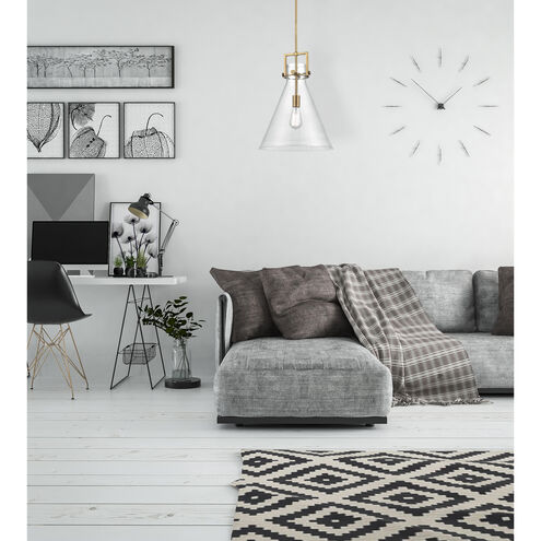 Downtown Urban Newton Cone 1 Light 14 inch Brushed Brass Pendant Ceiling Light in Clear Glass