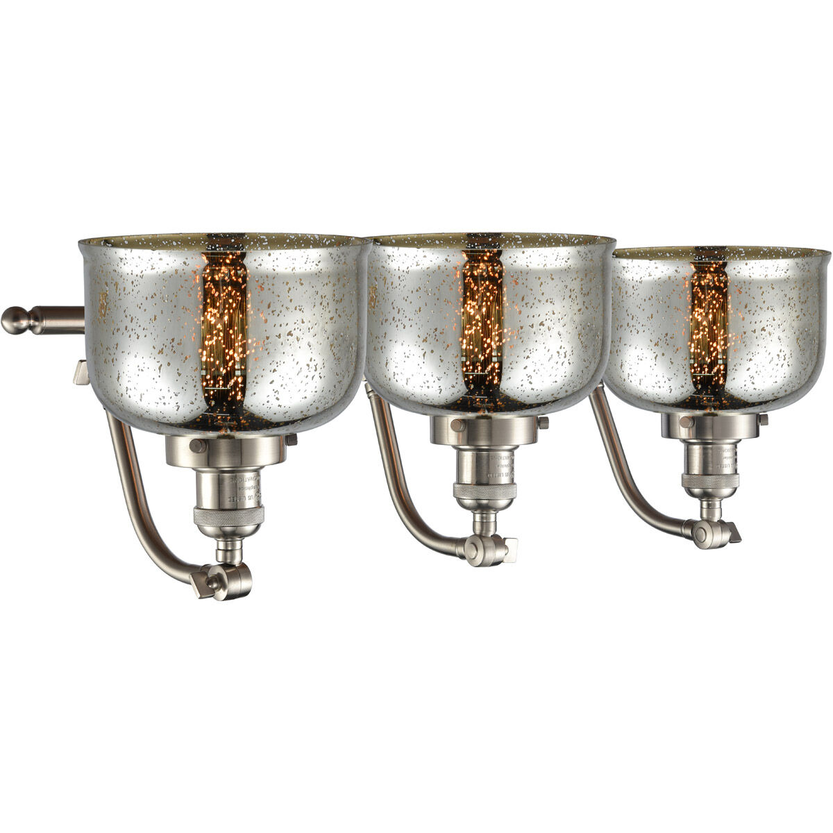 Franklin Restoration Large Bell 3 Light 28 inch Brushed Satin Nickel Bath Vanity Light Wall Light in Silver Plated Mercury Glass, Franklin Restoration