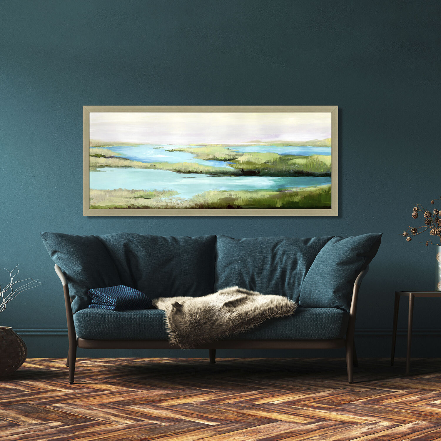 Waterside Green and Turquoise and Beige and Brown Framed Art