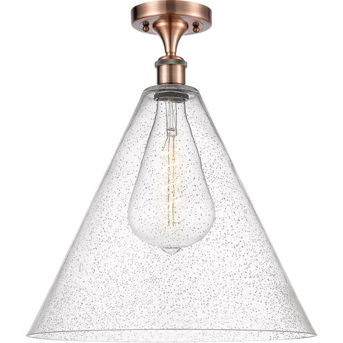 Ballston Cone LED 16 inch Antique Copper Semi-Flush Mount Ceiling Light in Seedy Glass