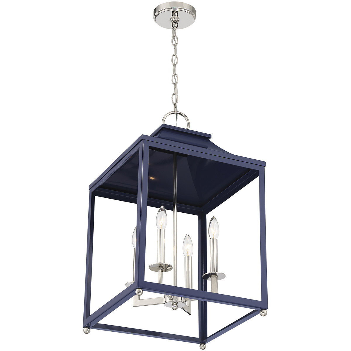Contemporary 4 Light 15.25 inch Navy Blue with Polished Nickel Pendant Ceiling Light