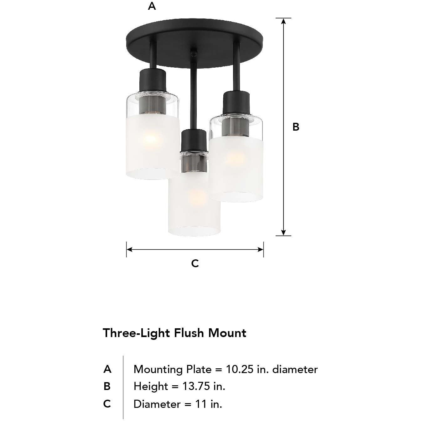 Cedar Lane 3 Light 11 inch Matte Black Semi-Flush Ceiling Light