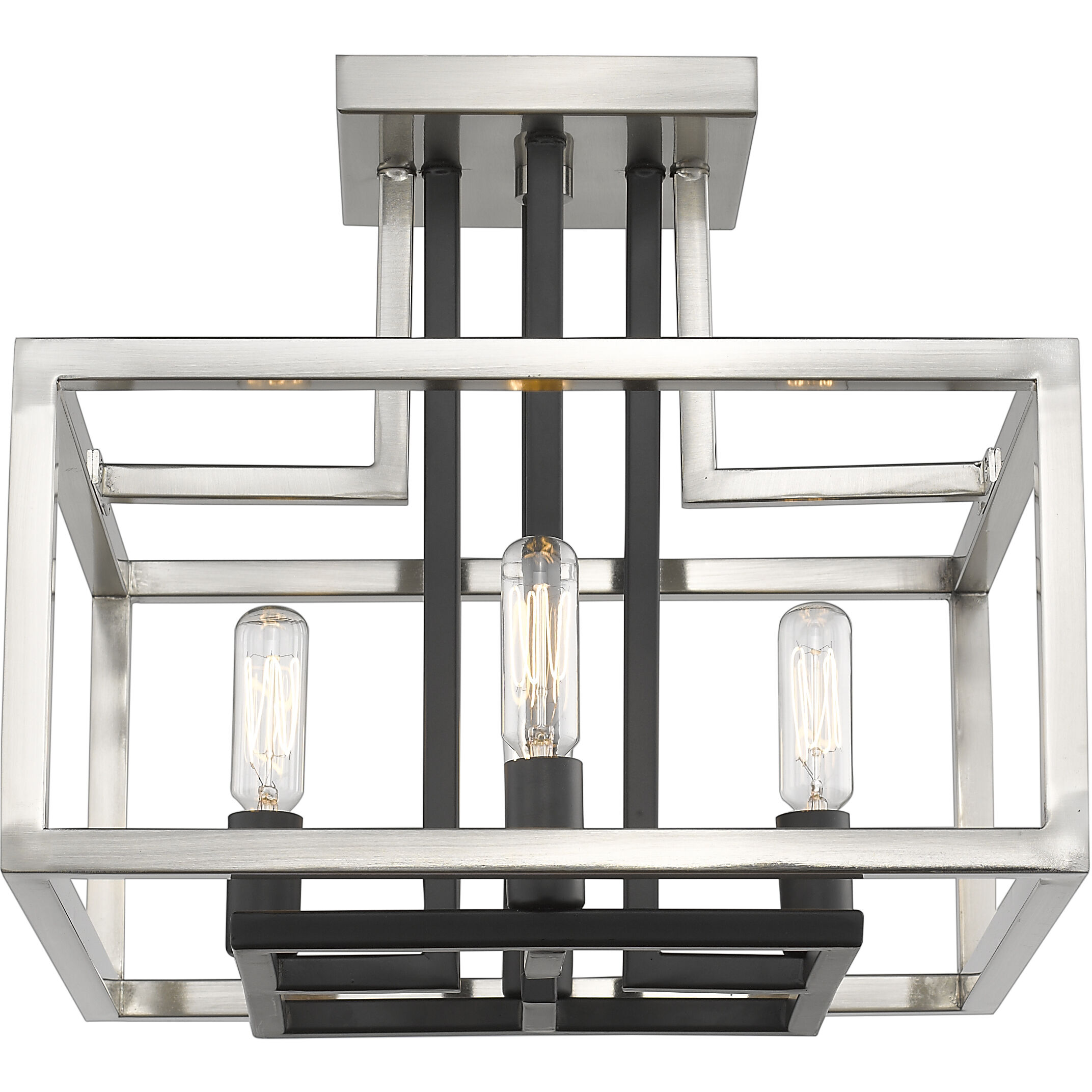 Quadra 4 Light 12 inch Brushed Nickel and Black Semi Flush Mount Ceiling Light in 5.61