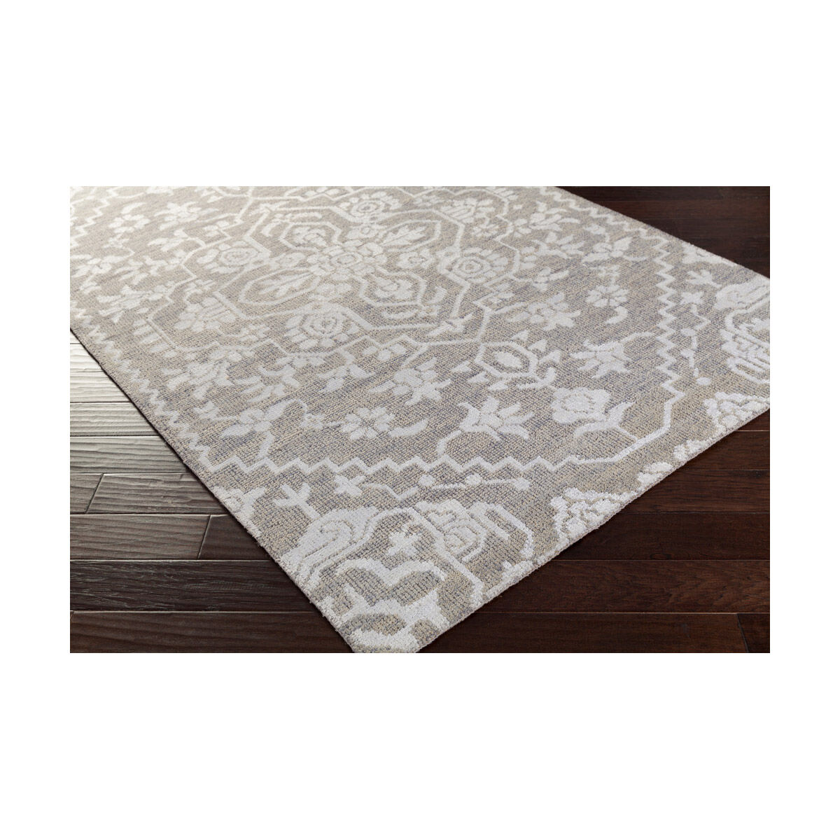 Kinnara 108 X 72 inch Light Gray/Silver Gray Rugs, Wool and Viscose