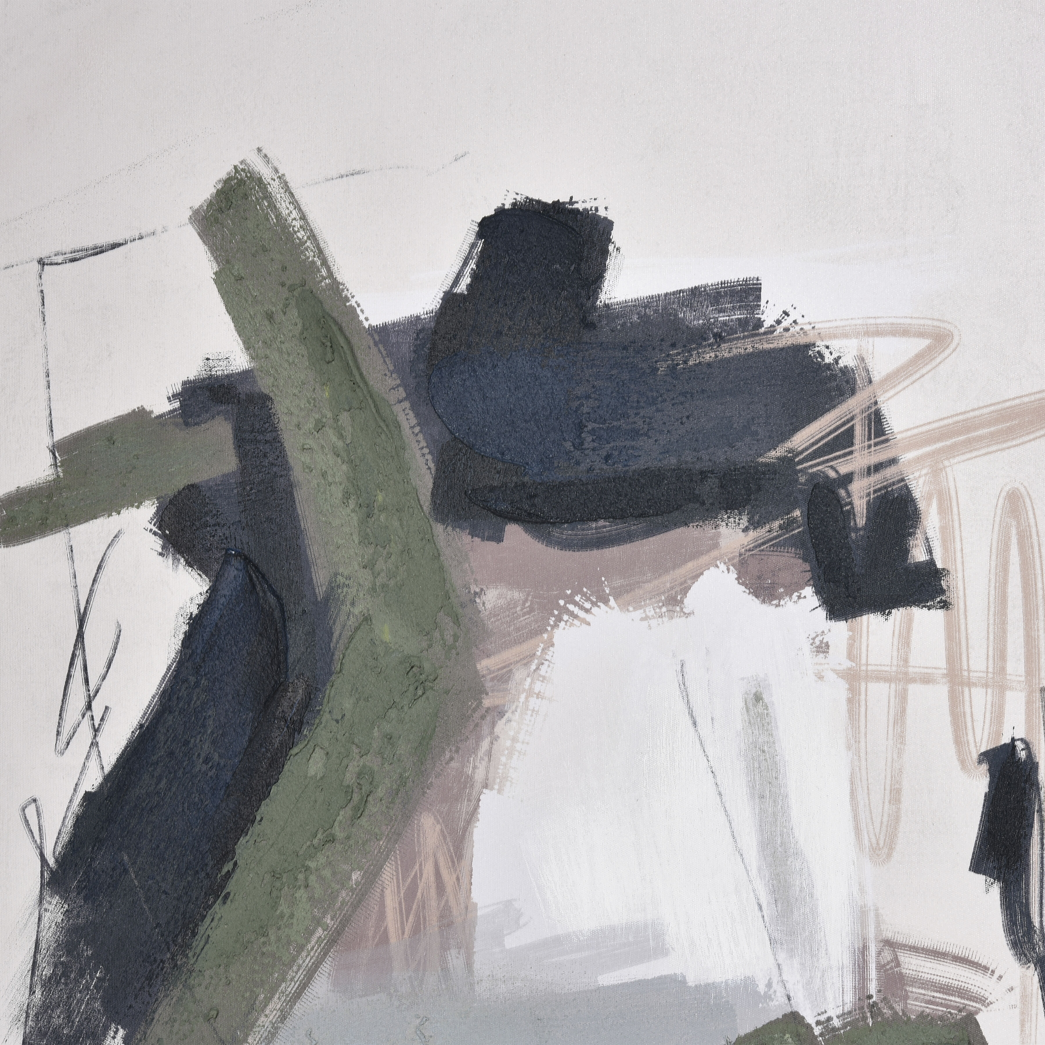 Beyer II Off White with Olive Green and Silver Framed Wall Art, Abstract