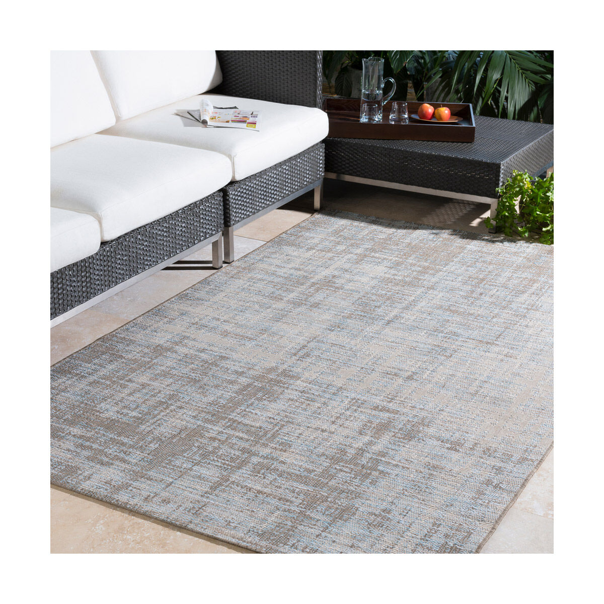 Santa Cruz 43 X 24 inch Camel/Beige/Sky Blue Outdoor Rug, Polypropylene
