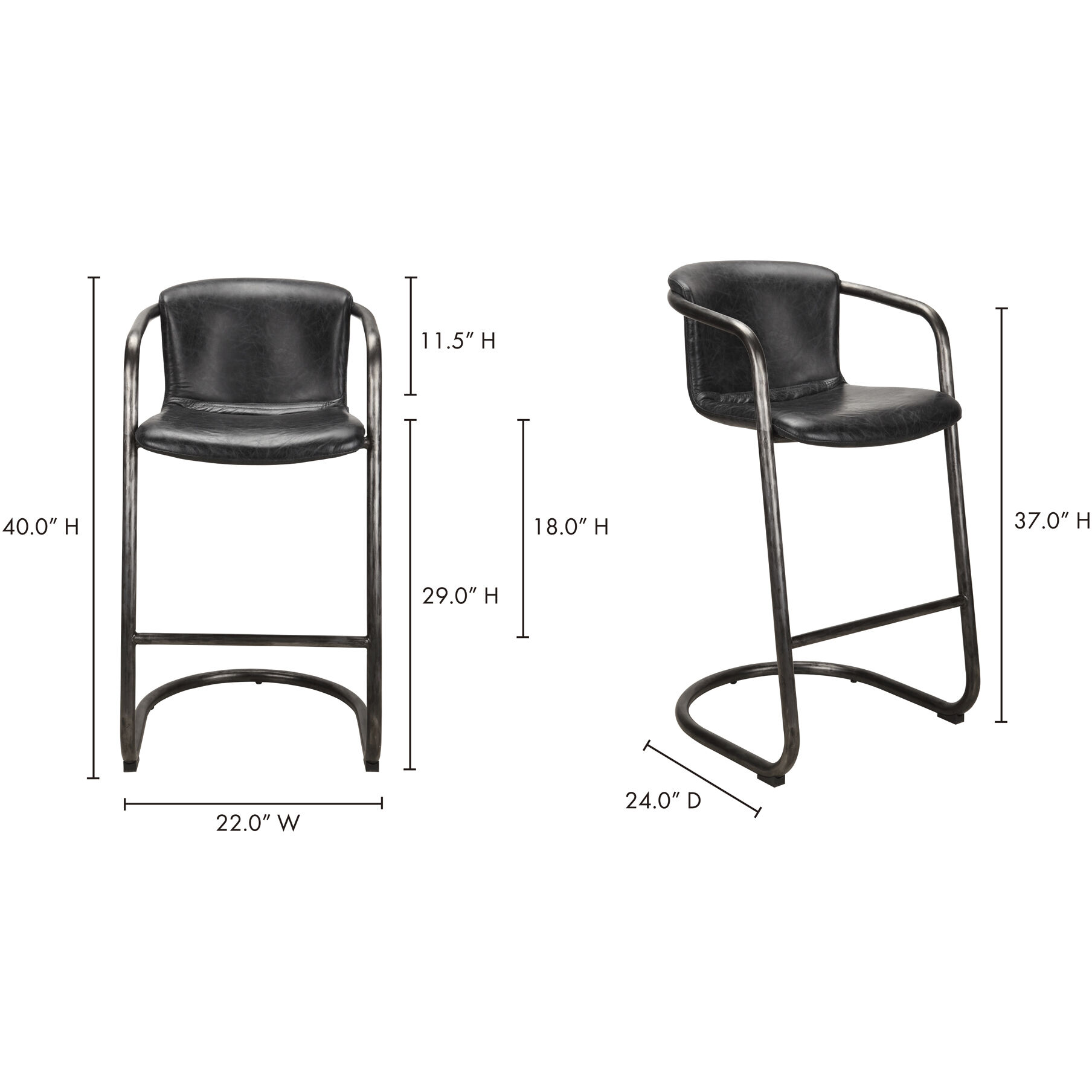 Freeman 40 inch Black Barstool, Set of 2