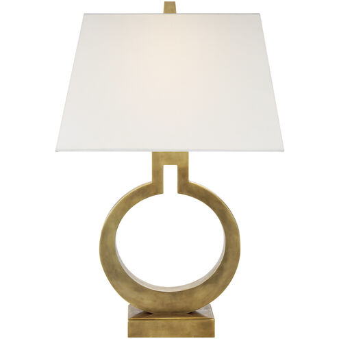 Chapman & Myers Ring 21 inch 75 watt Antique-Burnished Brass Table Lamp Portable Light in Linen, Small
