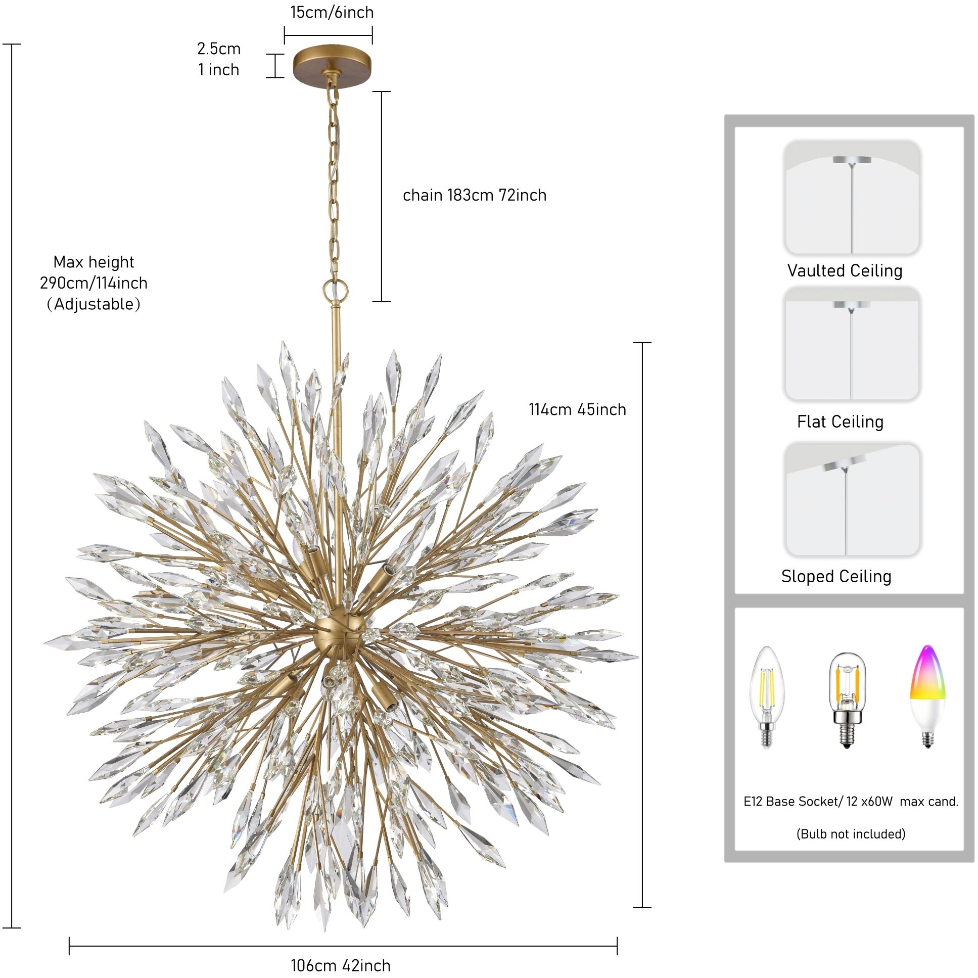 Crystal Fusion 12 Light 42 inch Peruvian Gold Chandelier Ceiling Light