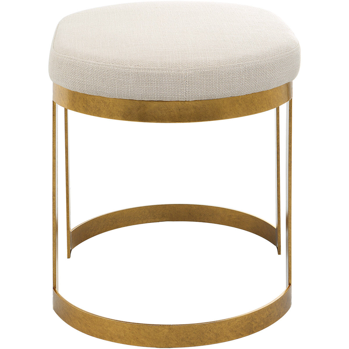 Infinity 20 inch Mottled Antique Gold Leaf and White Linen Fabric Accent Stool