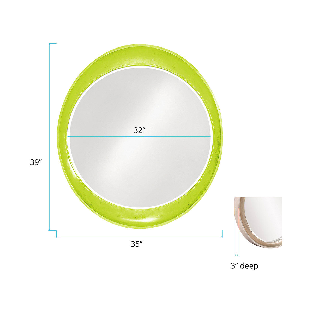 Ellipse 39 X 35 inch Glossy Green Wall Mirror