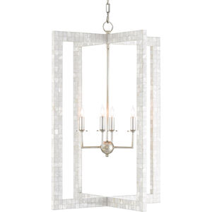 Arietta 4 Light 22 inch Mother of Pearl/Contemporary Silver Leaf Chandelier Ceiling Light 
