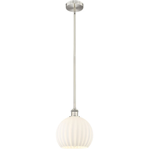 Edison White Venetian 1 Light 10 inch Brushed Satin Nickel Stem Hung Mini Pendant Ceiling Light