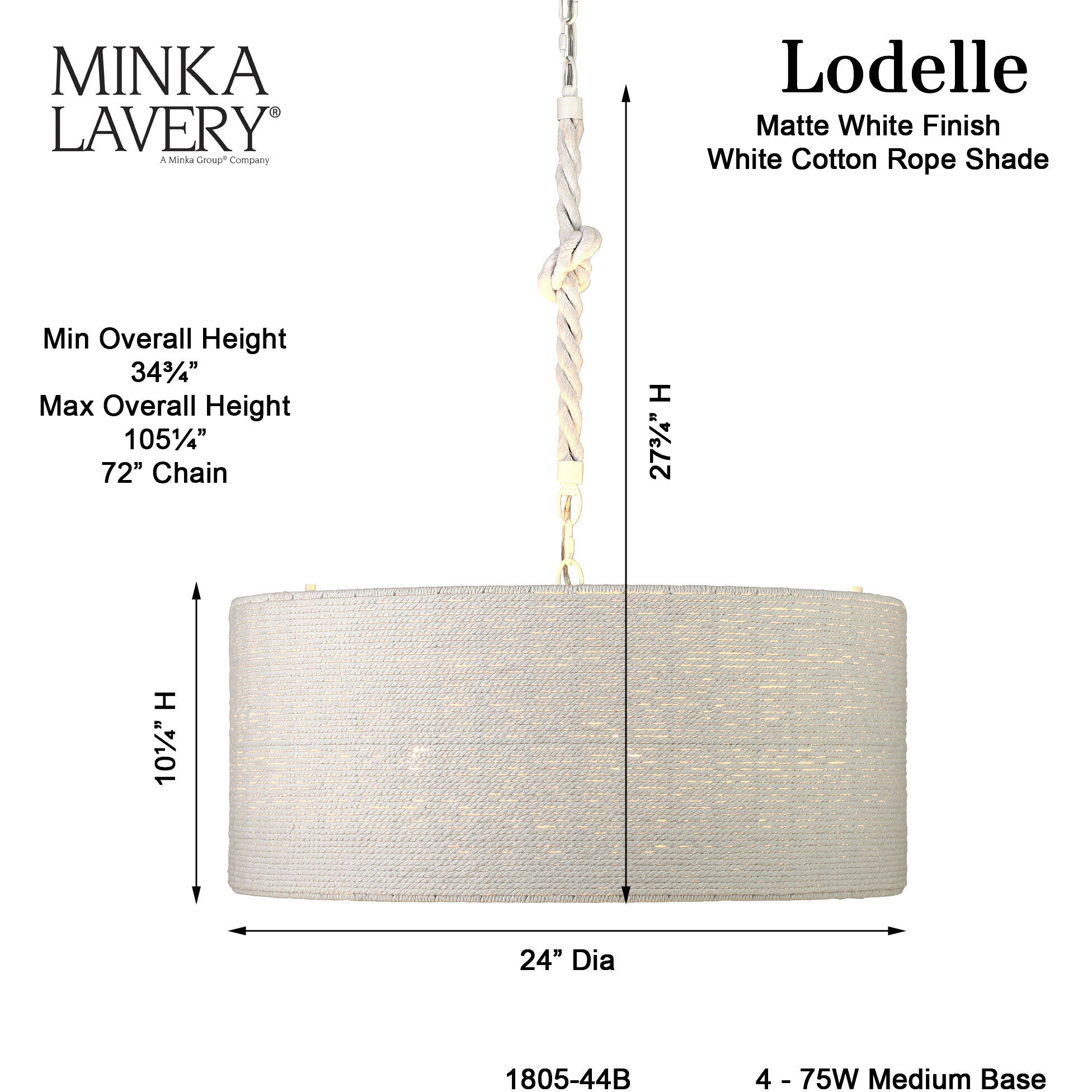Lodelle 4 Light 24 inch Matte White Pendant Ceiling Light