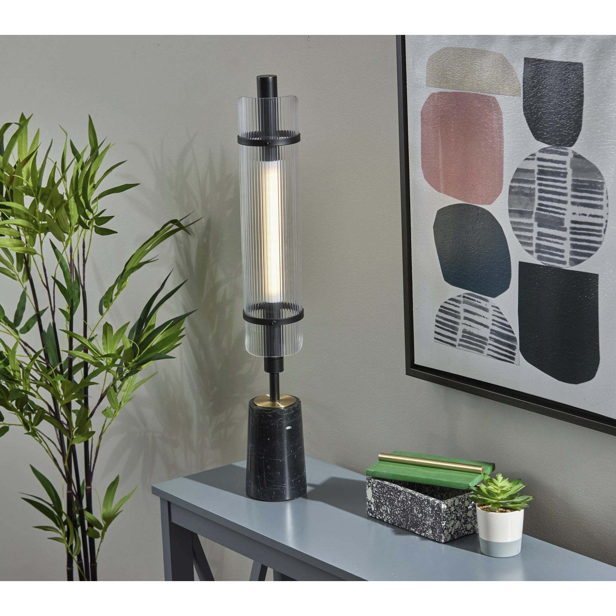 Flair 27 inch 8.00 watt Black / Antique Brass Accents Table Lamp Portable Light, ADS360