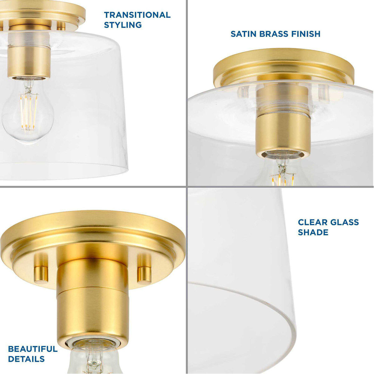 Adley 1 Light 9 inch Satin Brass Flush Mount Ceiling Light