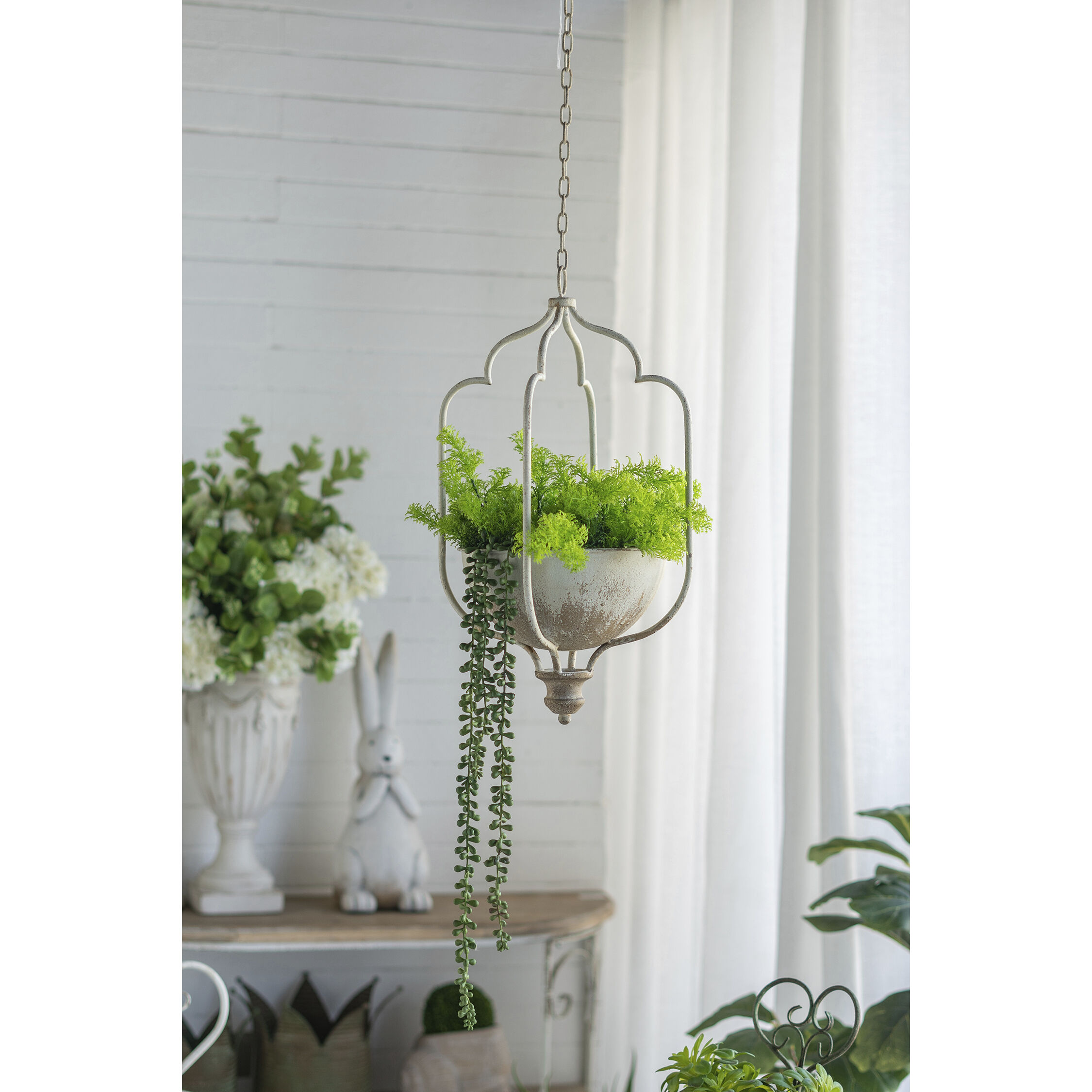 Anita Distressed White Hanging Planter