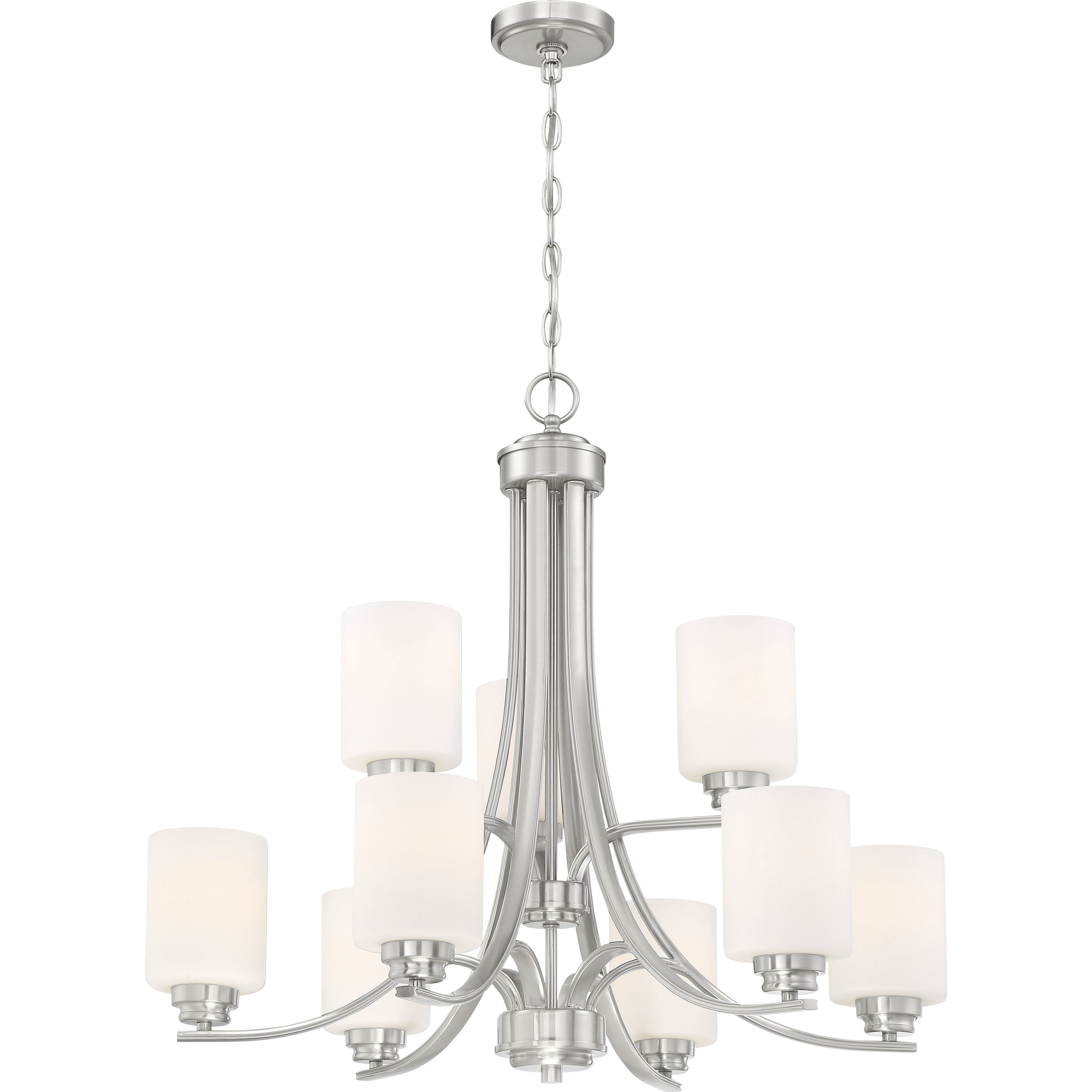 Bolden 9 Light 29 inch Brushed Polished Nickel Chandelier Ceiling Light in White Frosted Glass, Neighborhood Collection