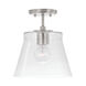 Baker 1 Light 10.5 inch Brushed Nickel Pendant Ceiling Light, Convertible Dual Mount