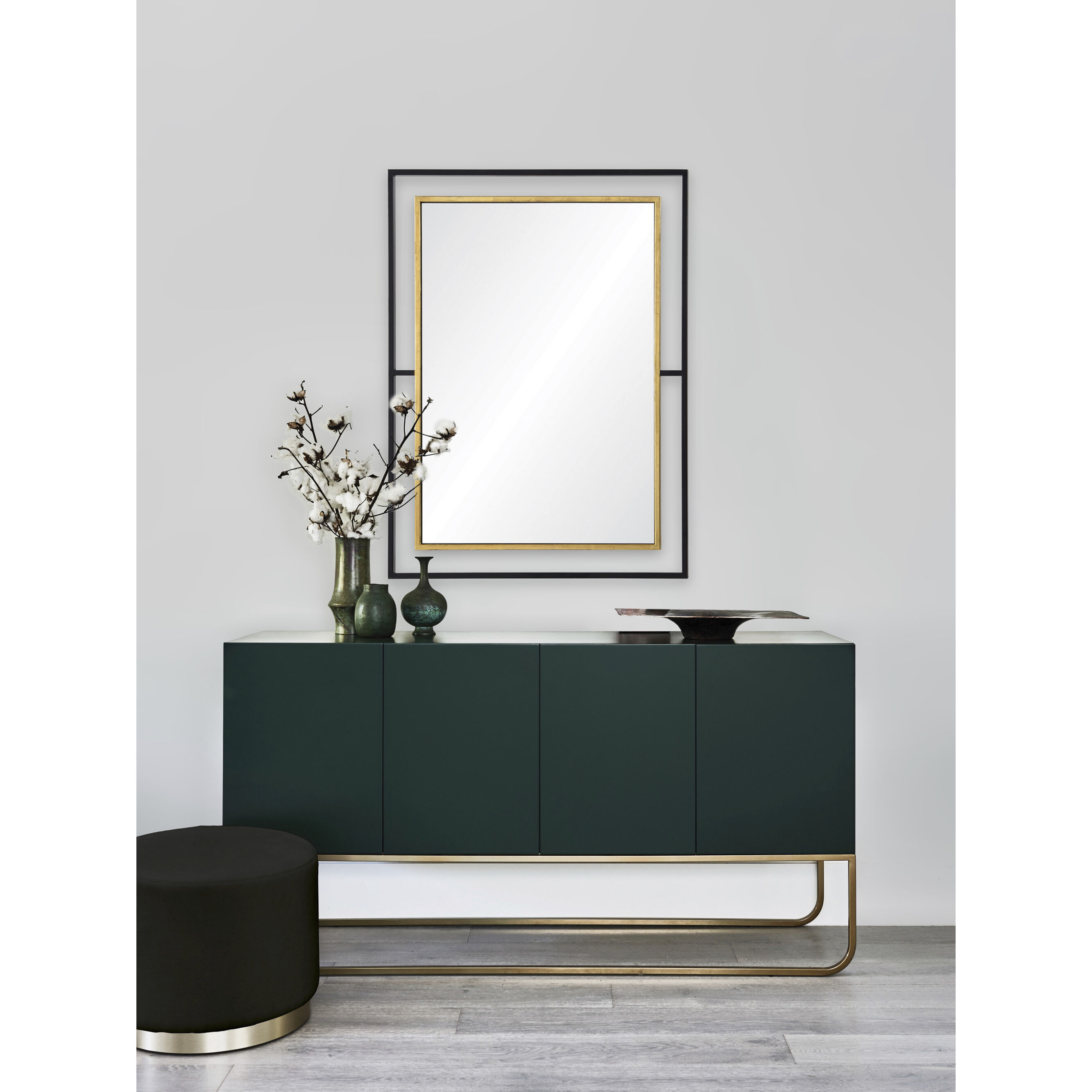 Gray 38 X 28 inch Gold Leaf, Black Wall Mirror