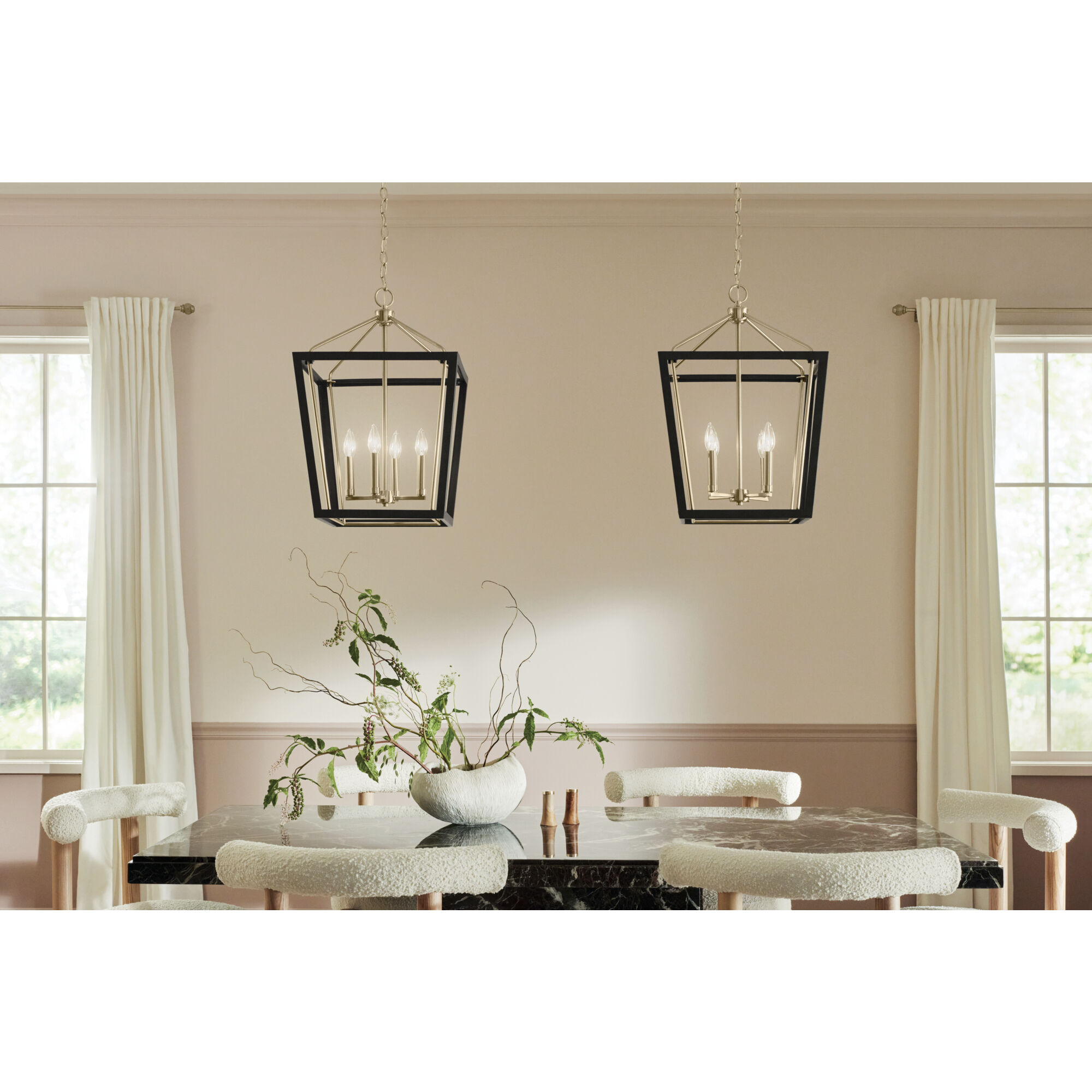 Delvin 4 Light 16 inch Champagne Bronze with Black Foyer Pendant Ceiling Light