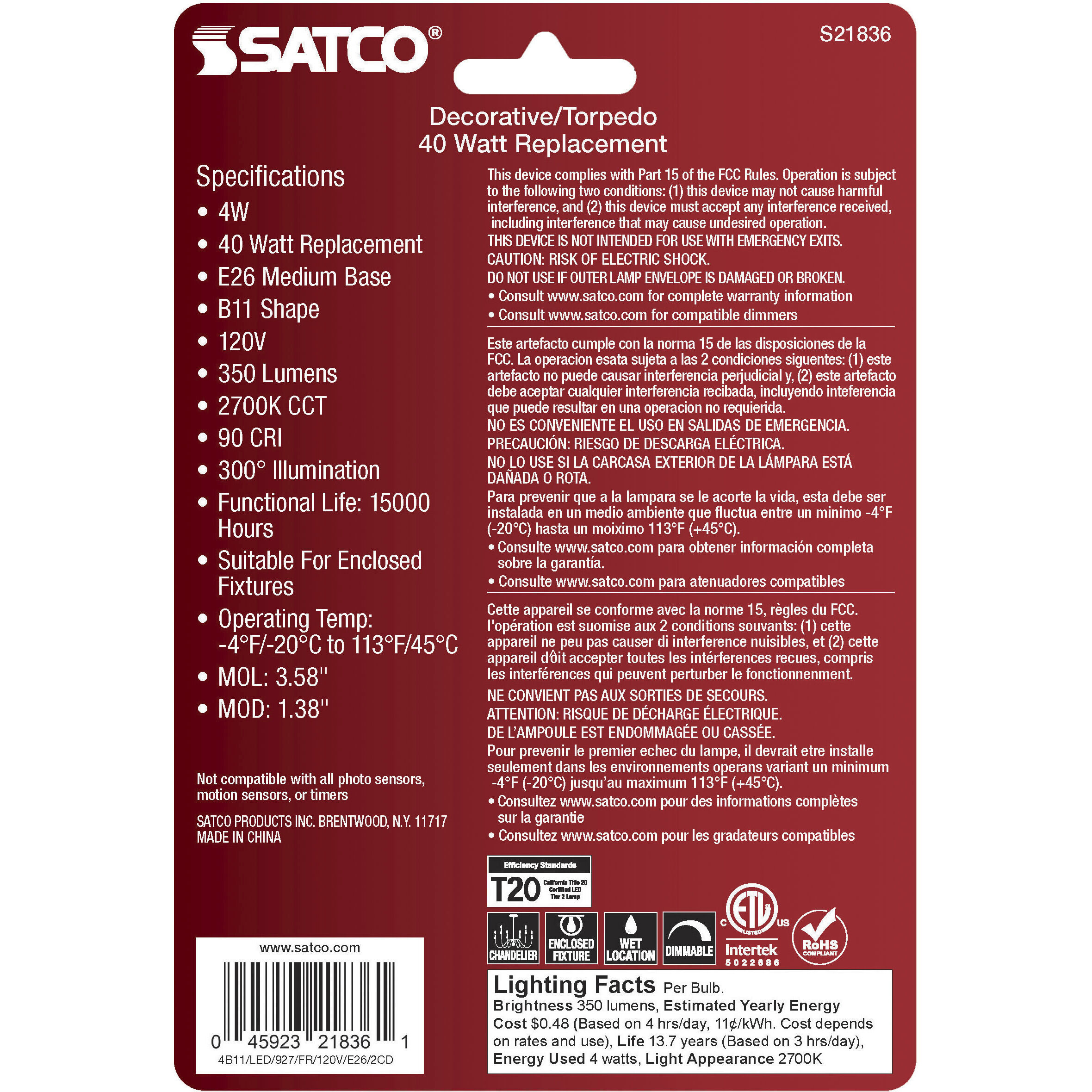 Lumos LED Medium 4 watt 120 2700K LED Filament, LED Filament