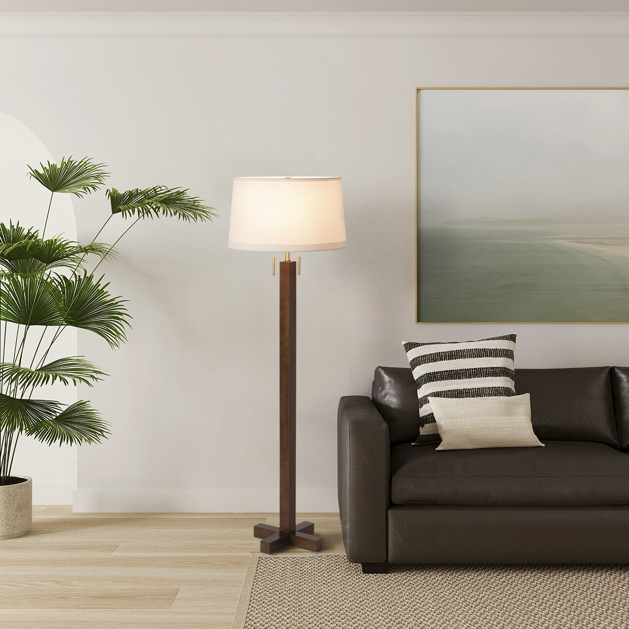 Swiss Cross 60 inch 23.00 watt Dark Walnut and Weathered Brass Floor Lamp Portable Light