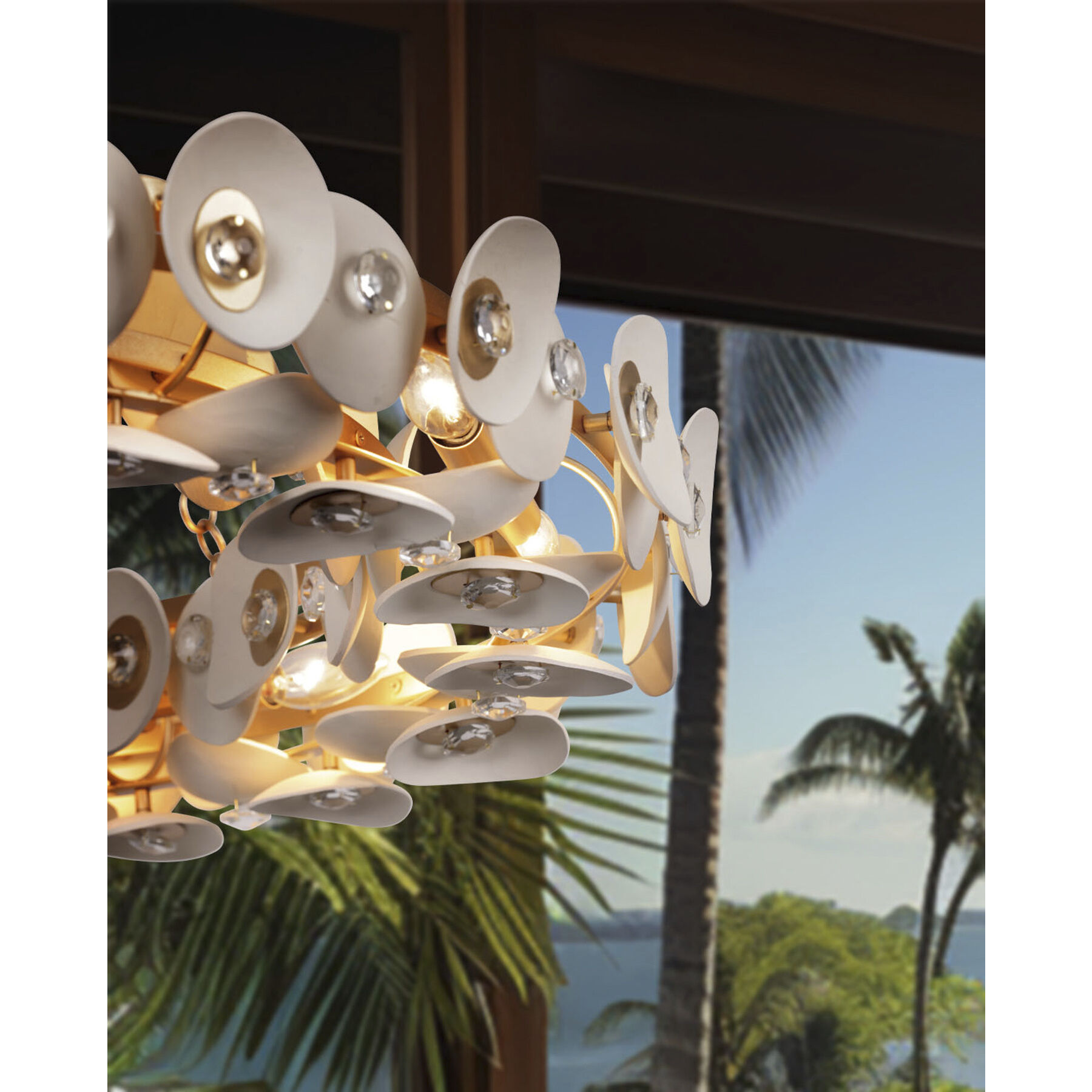 Niu 10 Light 34.5 inch Coconut Shell Gold / Coconut Shell White Pendant Ceiling Light