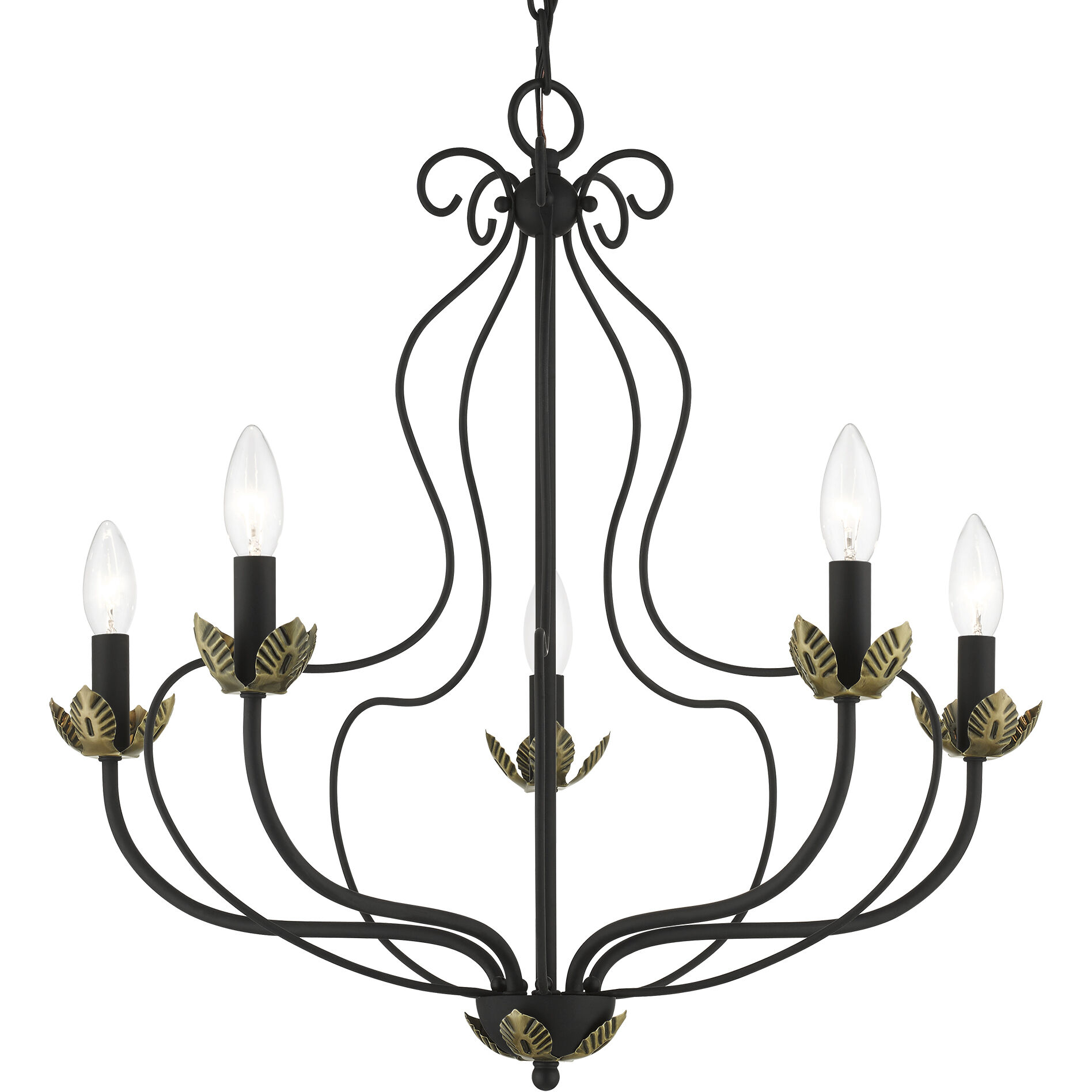 Katarina 5 Light 23 inch Black with Antique Brass Accents Chandelier Ceiling Light