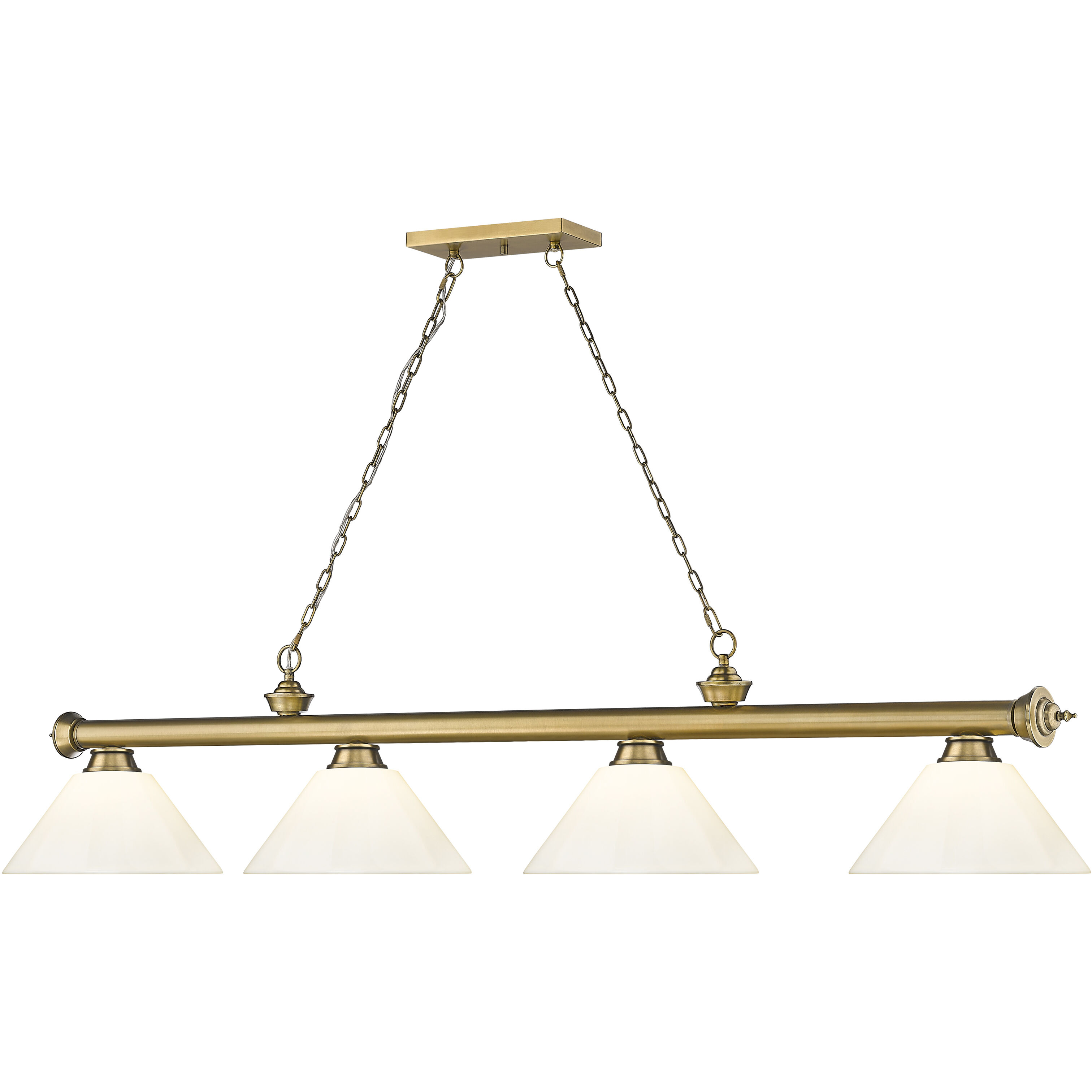 Cordon 4 Light 81.25 inch Rubbed Brass Billiard Ceiling Light in White Plastic