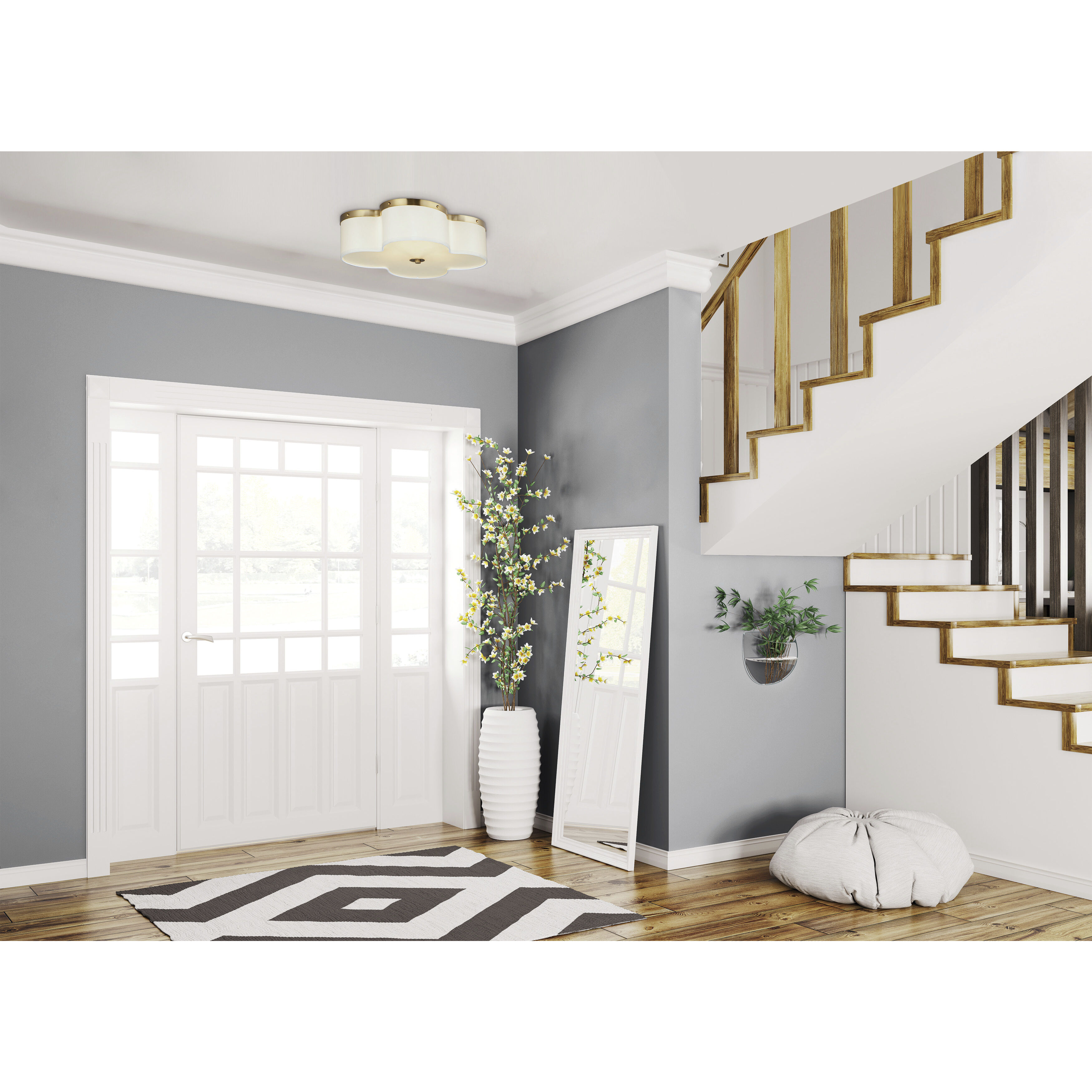 Clover 4 Light 20 inch Satin Brass Flush Mount Ceiling Light