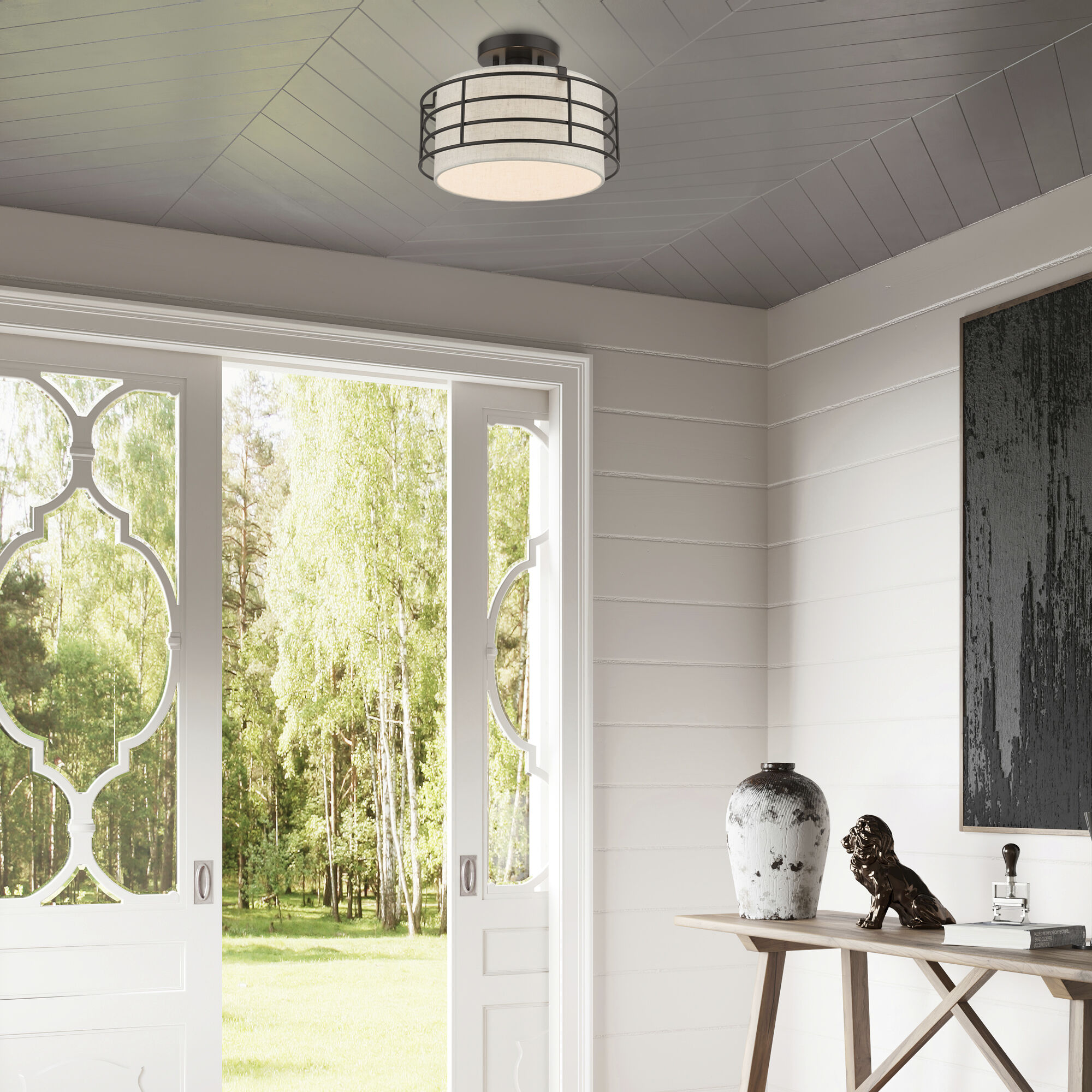 Blanchard 1 Light 12 inch English Bronze Semi Flush Mount Ceiling Light, Medium