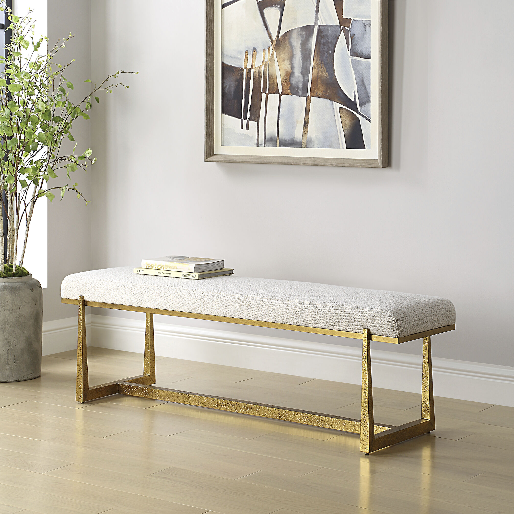 Midas Textured Antique Gold and Driftwood Toned Polyester Bench