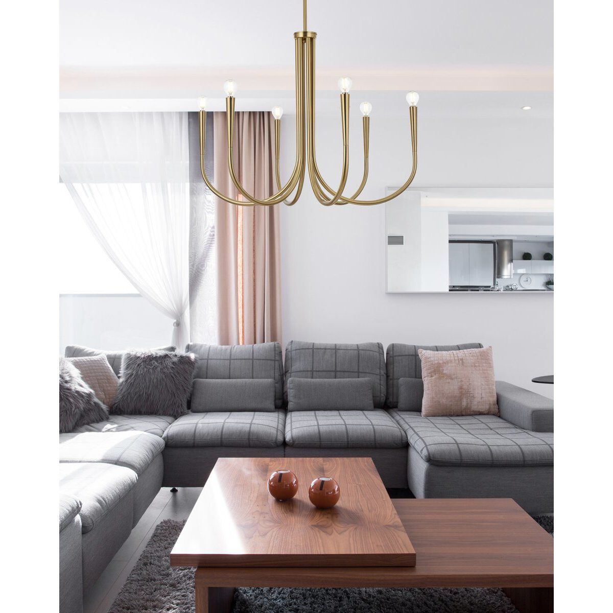 Elegant Lighting LD722D30SG Six Light Chandelier Layne Gold