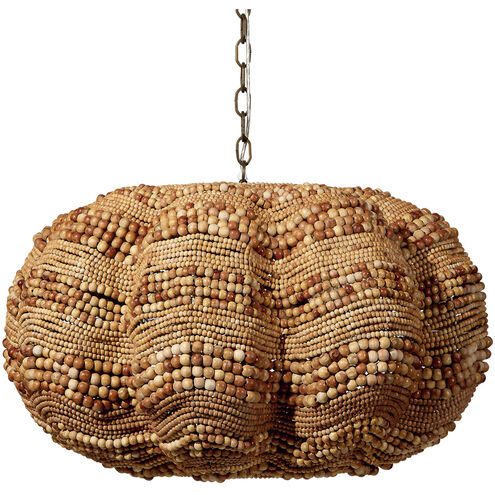 Clamshell 4 Light 37 inch Natural Wood Beads Chandelier Ceiling Light