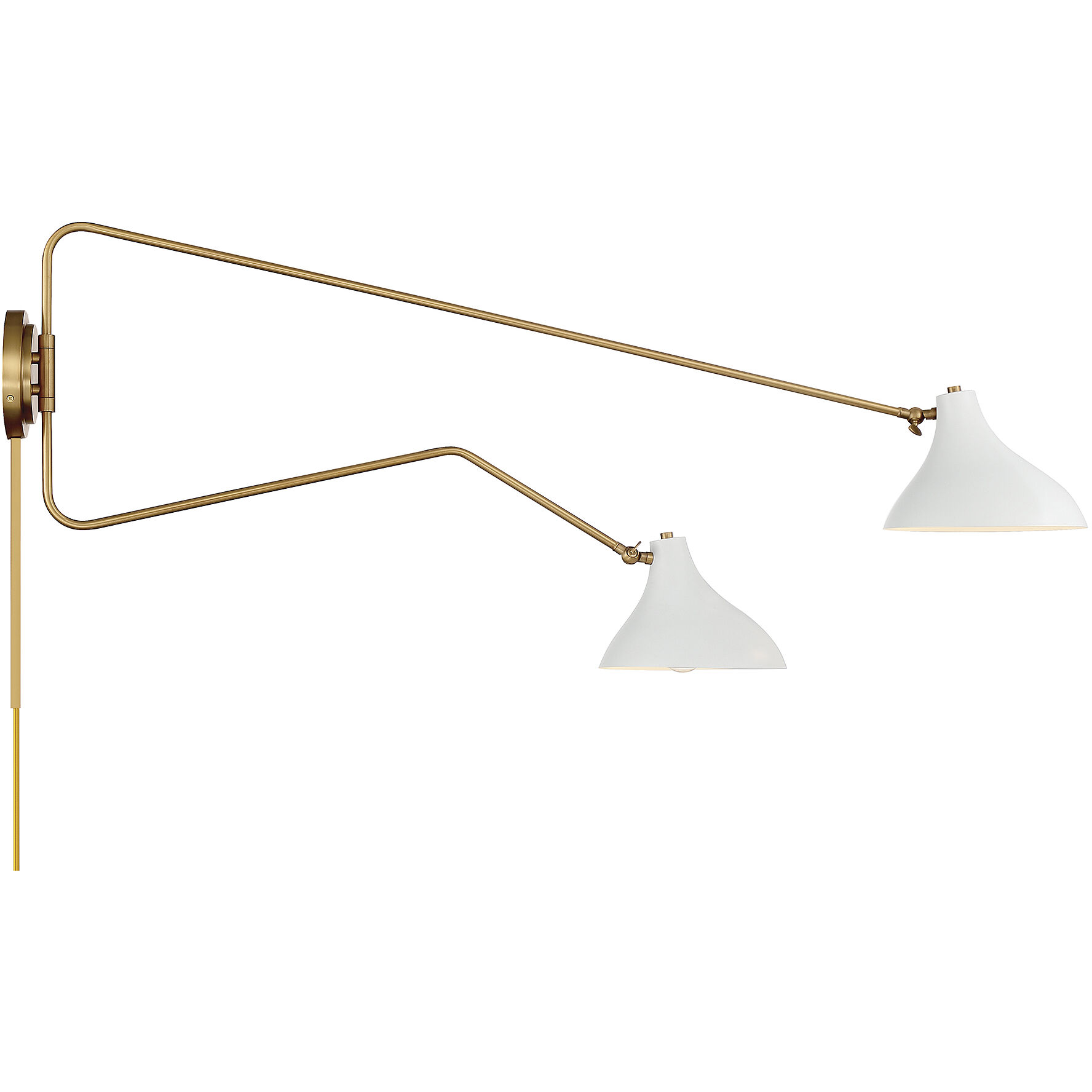 Modern 2 Light 86 inch White with Natural Brass Wall Sconce Wall Light