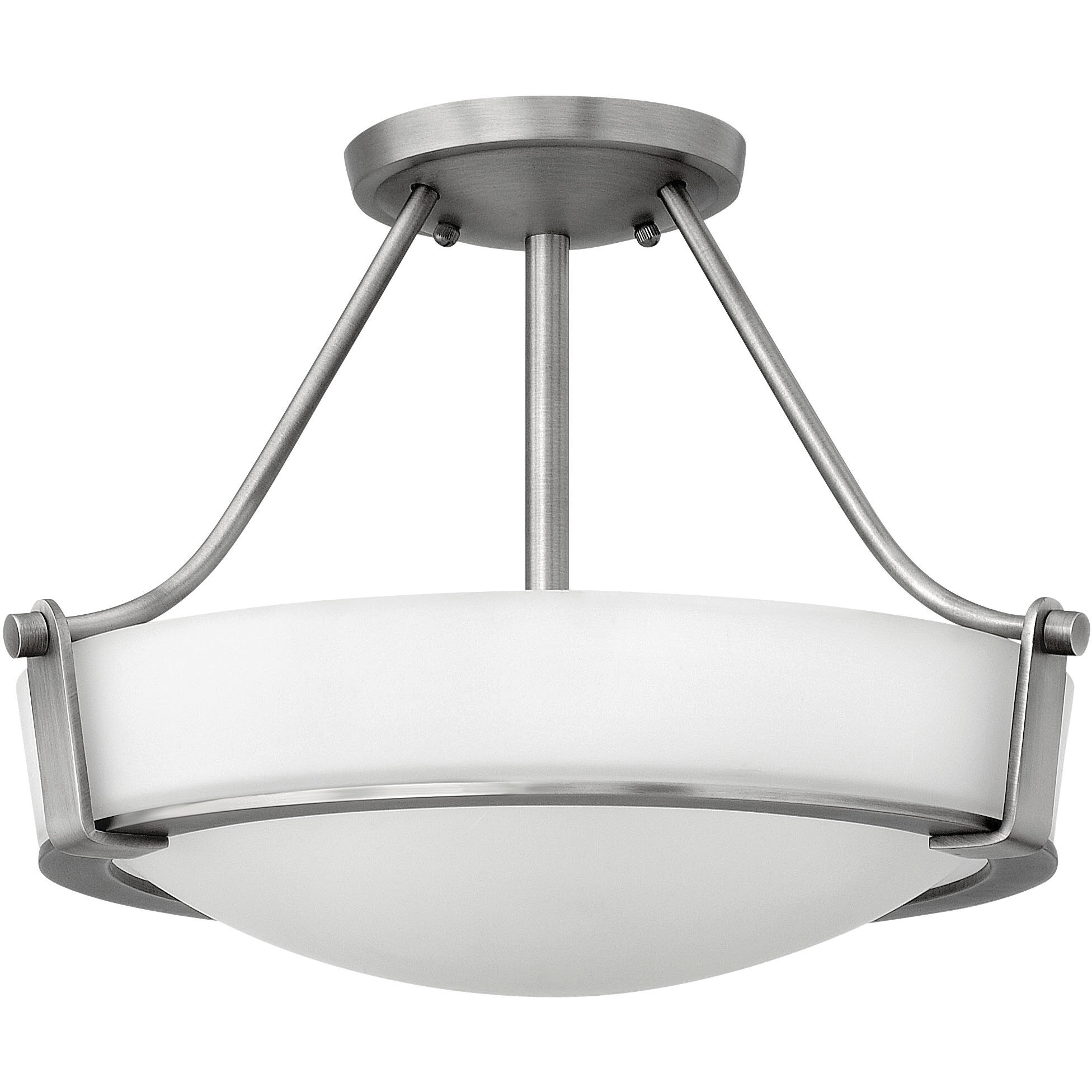 Hathaway 3 Light 16 inch Antique Nickel Indoor Semi-Flush Mount Ceiling Light in Etched White
