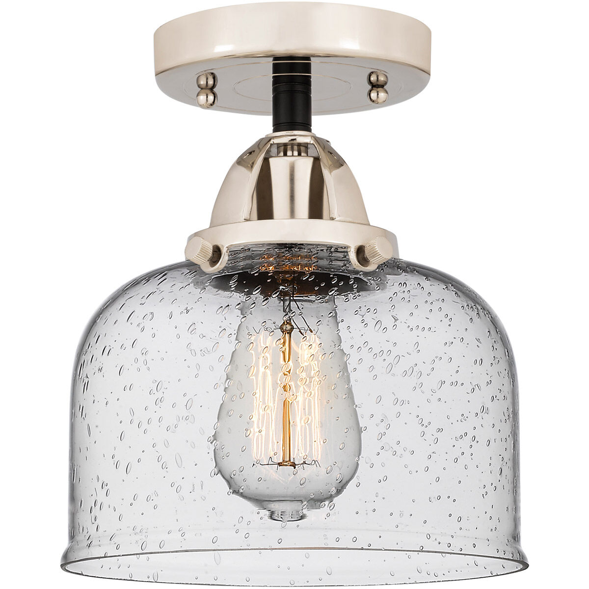 Nouveau 2 Large Bell 1 Light 8 inch Black Polished Nickel Semi-Flush Mount Ceiling Light in Seedy Glass