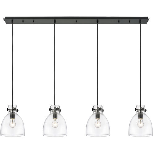 Newton Bell 4 Light 51.75 inch Matte Black Linear Pendant Ceiling Light in Clear Glass
