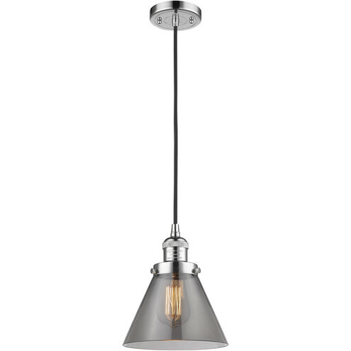 Franklin Restoration Cone 1 Light 8 inch Polished Chrome Mini Pendant Ceiling Light in Incandescent, Plated Smoke, Franklin Restoration